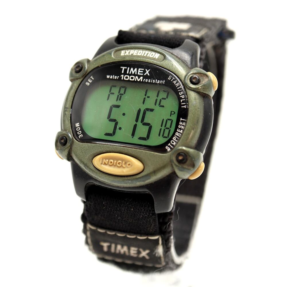 Vintage Timex Expedition Indiglo 39mm Digital Watch Green Black w New Battery